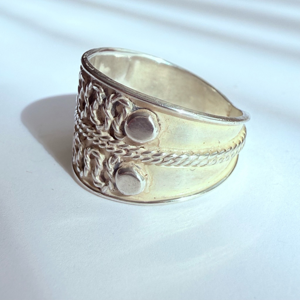 Sterling Silver 925 Boho Sterling Silver 925 Wide Band 13.5mm Ring Mexico - Picture 2 of 8